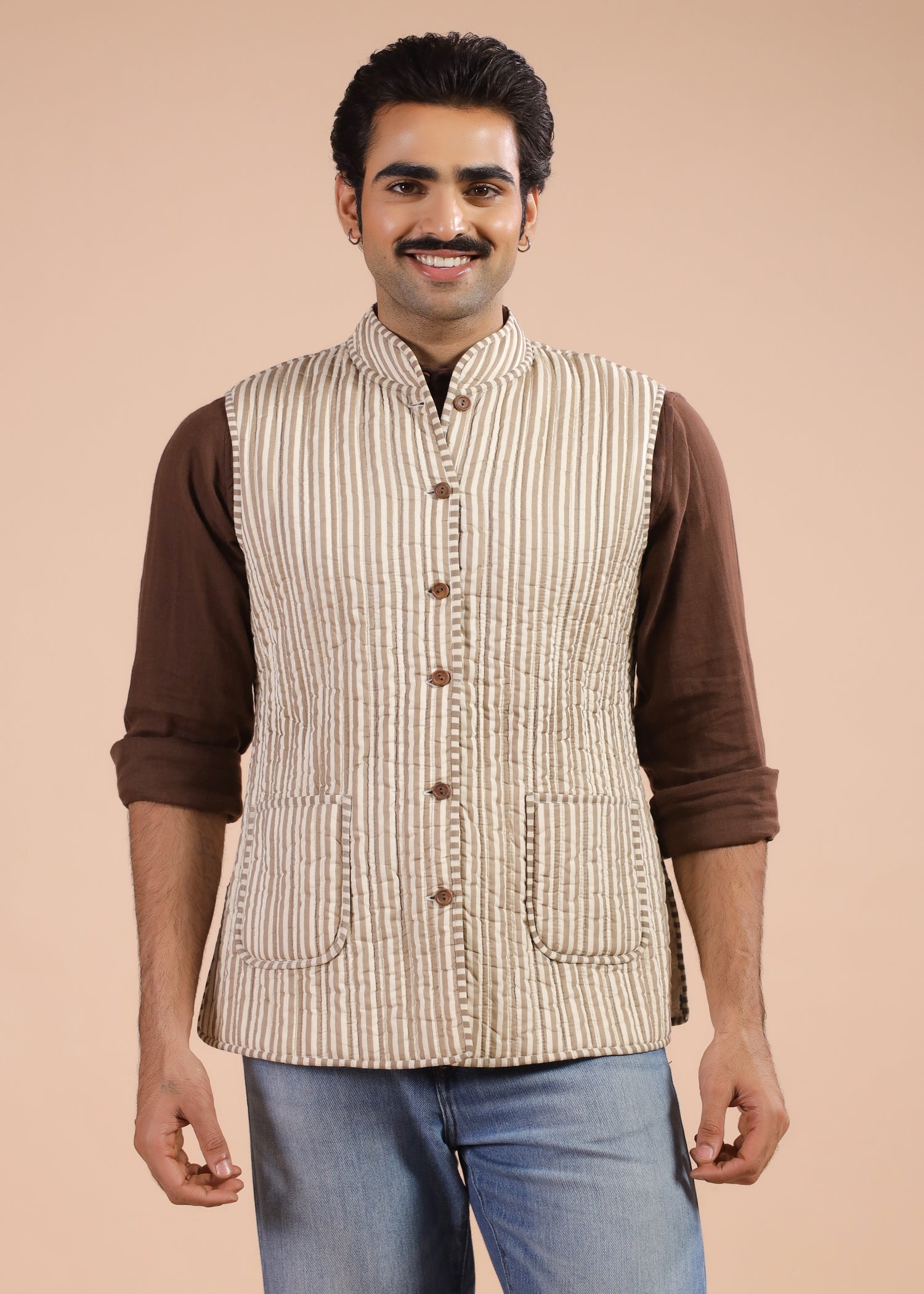 Printed Voile Reversible Jacket – Beige/Blue