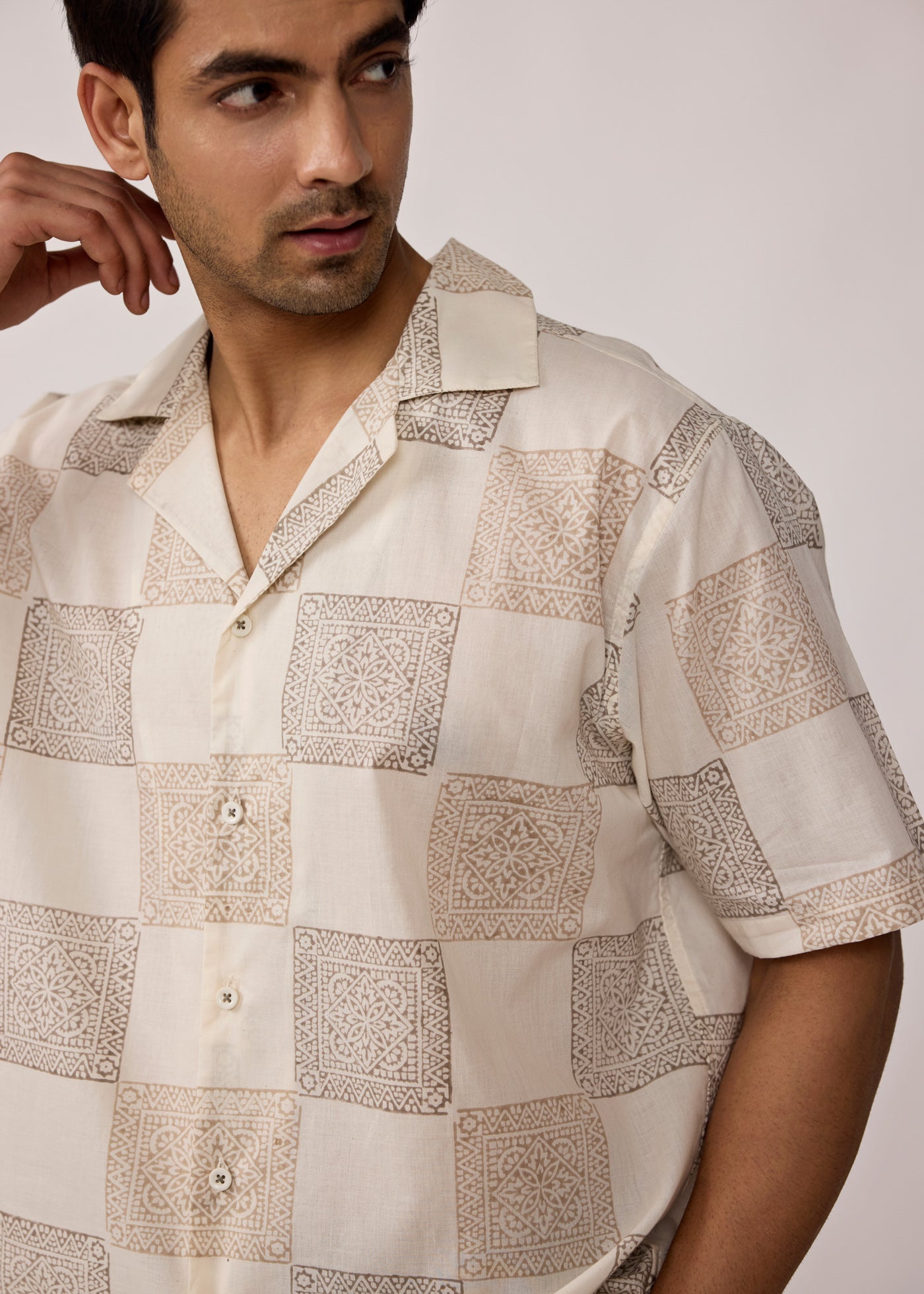 Club Half Sleeves Shirt-Beige/Brown