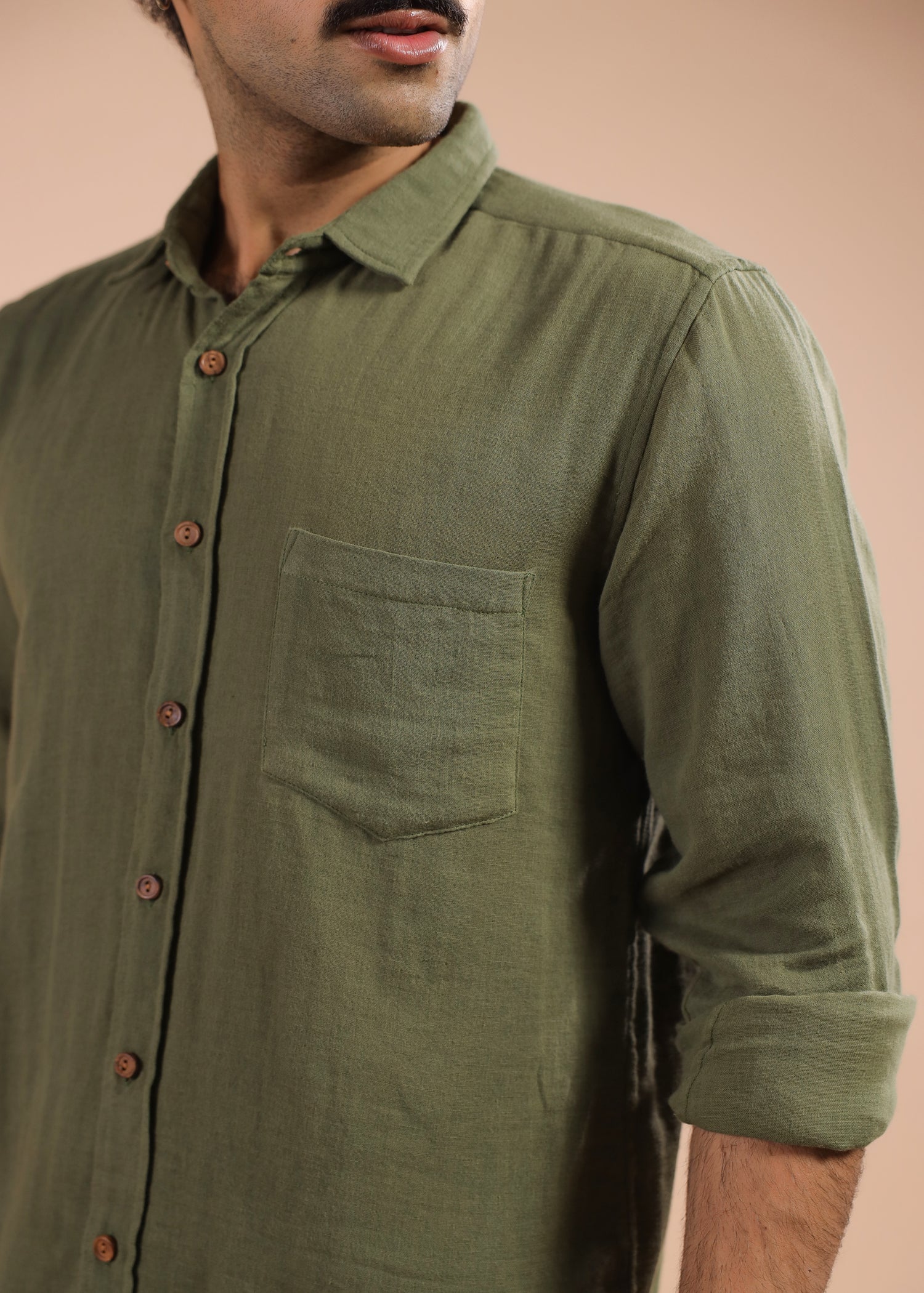 Full Sleeves Collar Shirt-Olive Green