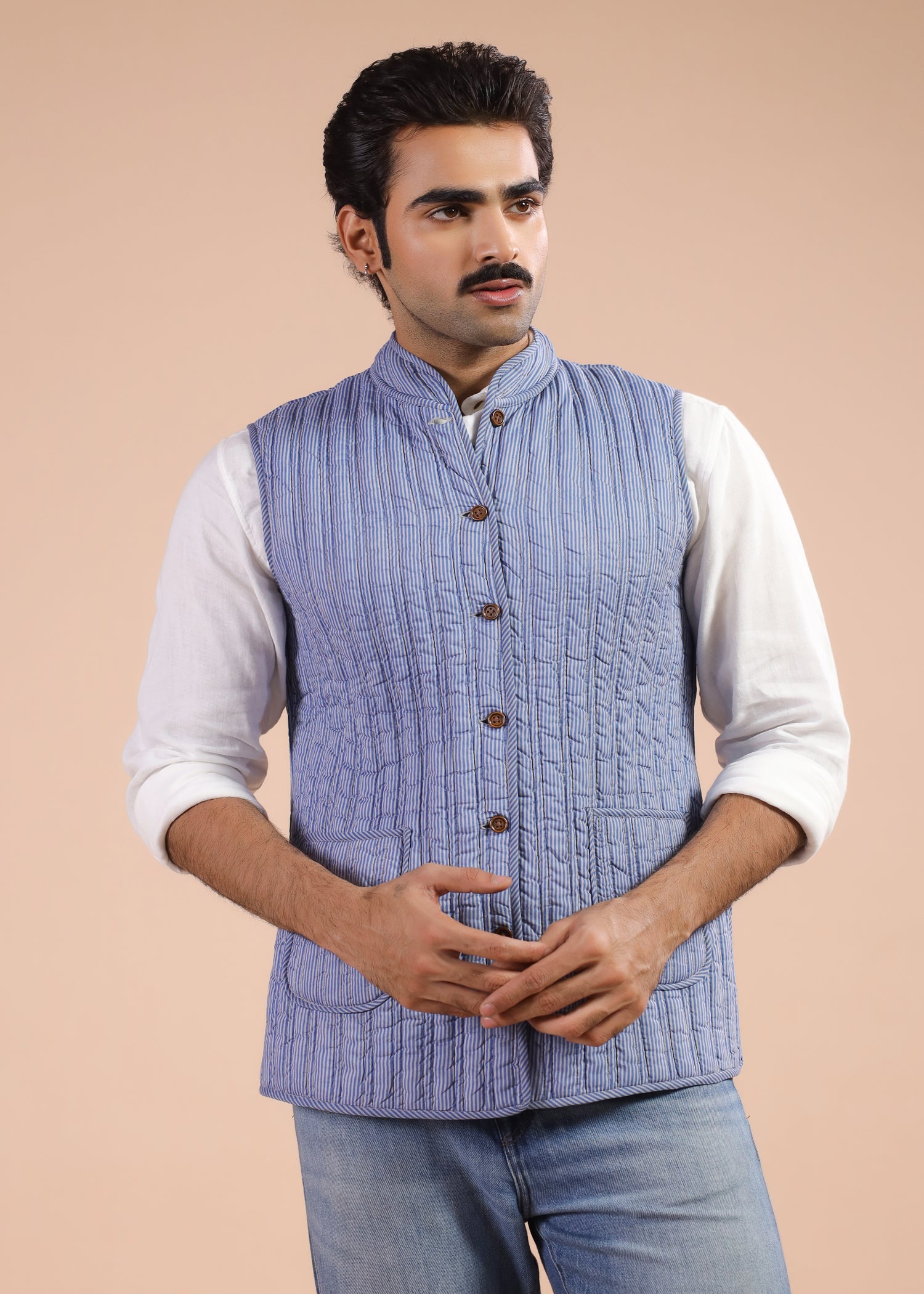 Printed Voile Reversible Jacket – Blue