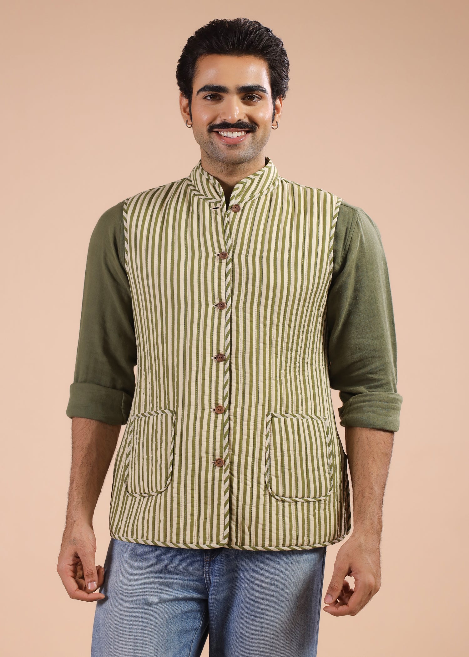 Printed Voile Reversible Jacket – Green