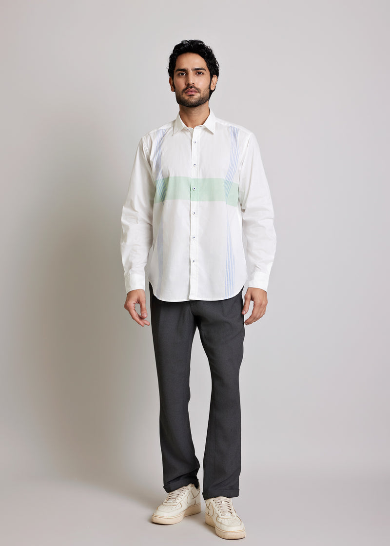 White, Green & Blue Regular Cotton Full Sleeve Shirt