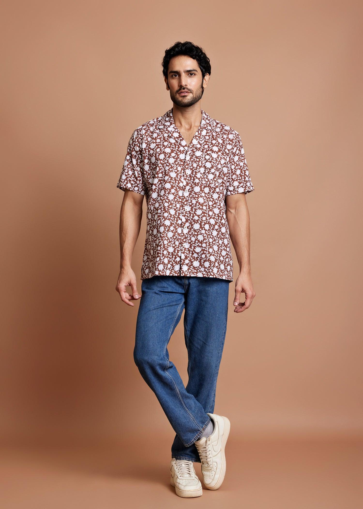 Brown Regular Cotton Half Sleeve Shirt Ratan Texprocess Pvt. Ltd