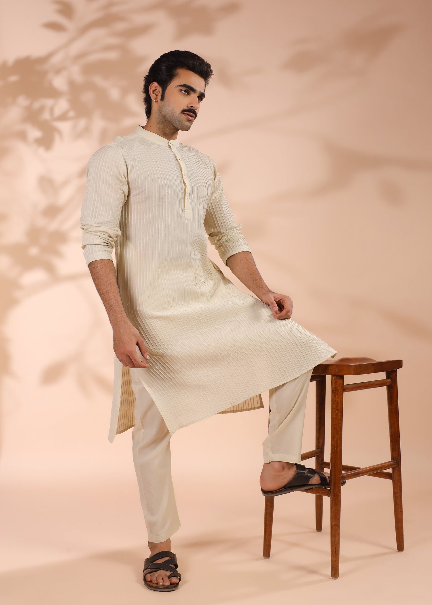 Pintuck Viscose Kurta – Beige