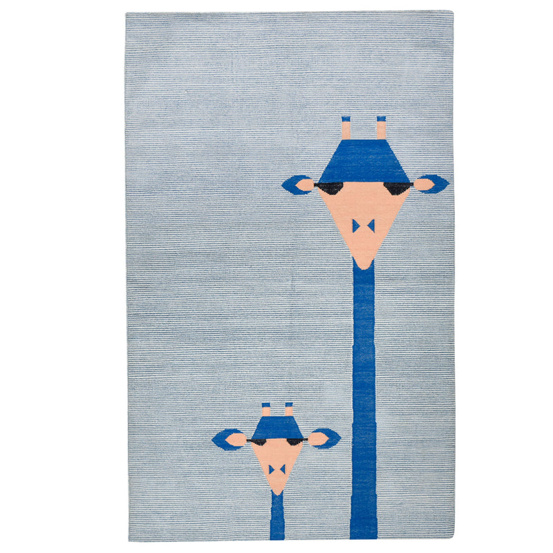 Blue, White & Peach Giraffe Kid Rug