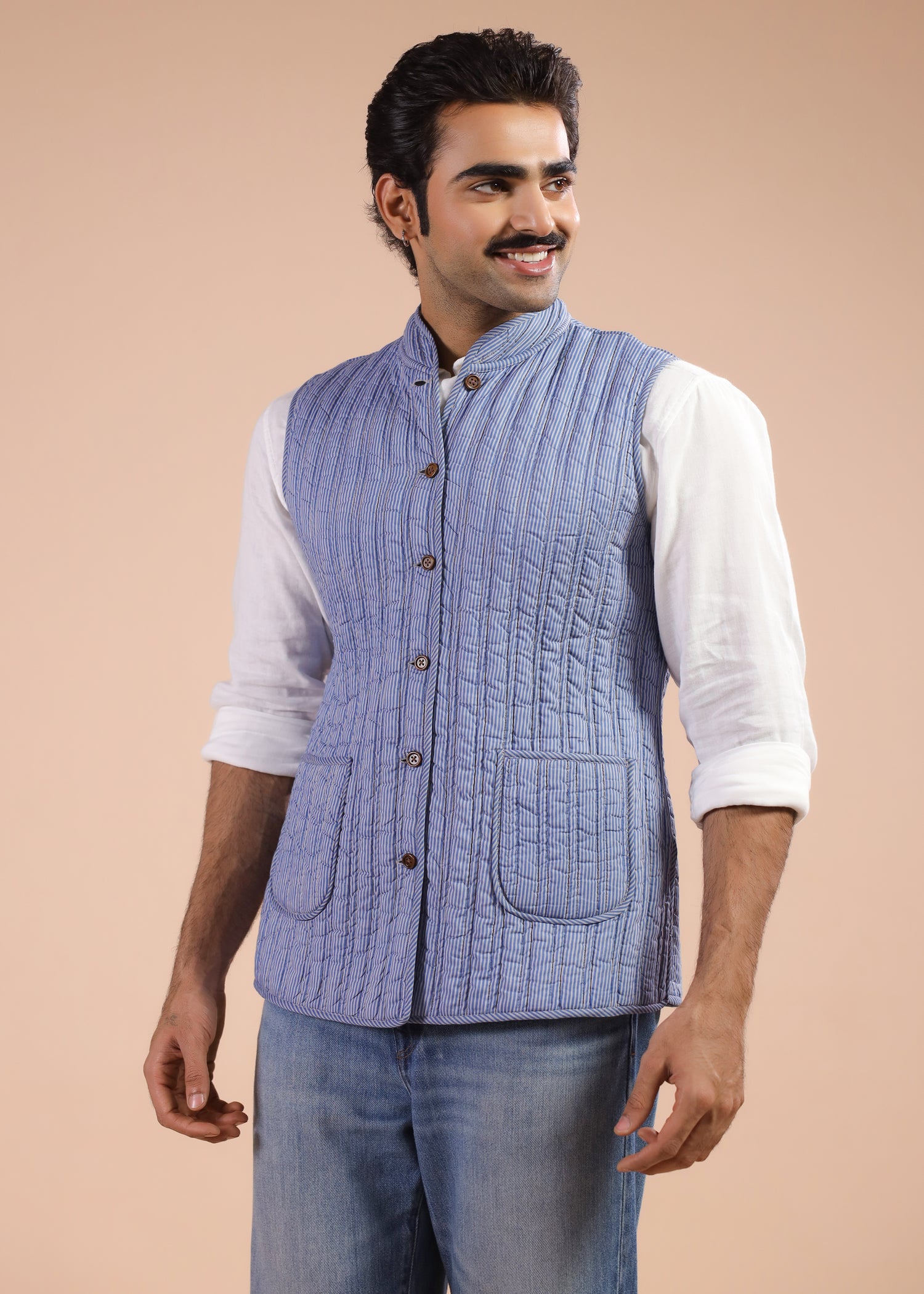 Printed Voile Reversible Jacket – Blue