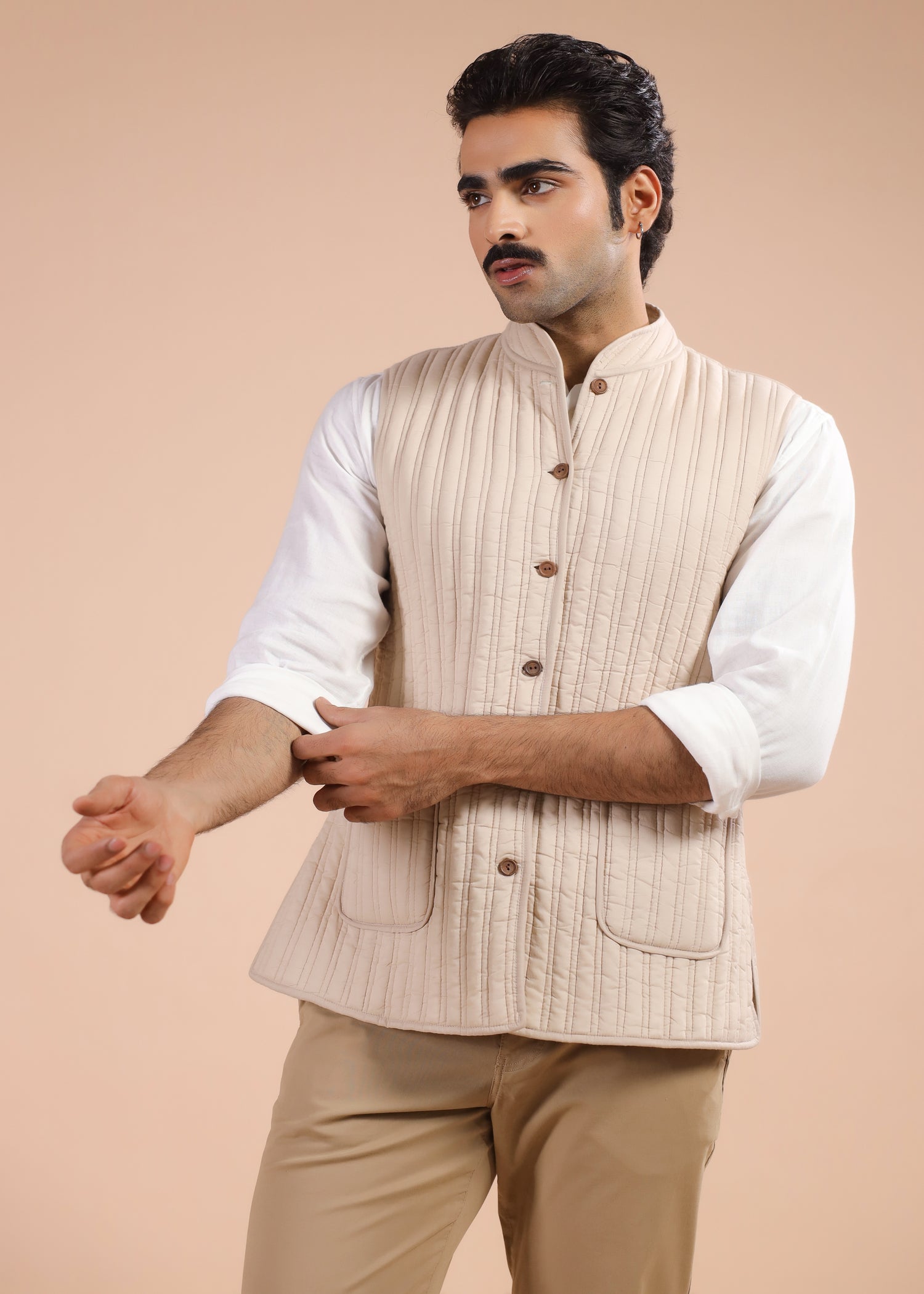 Printed Voile Reversible Jacket – Beige