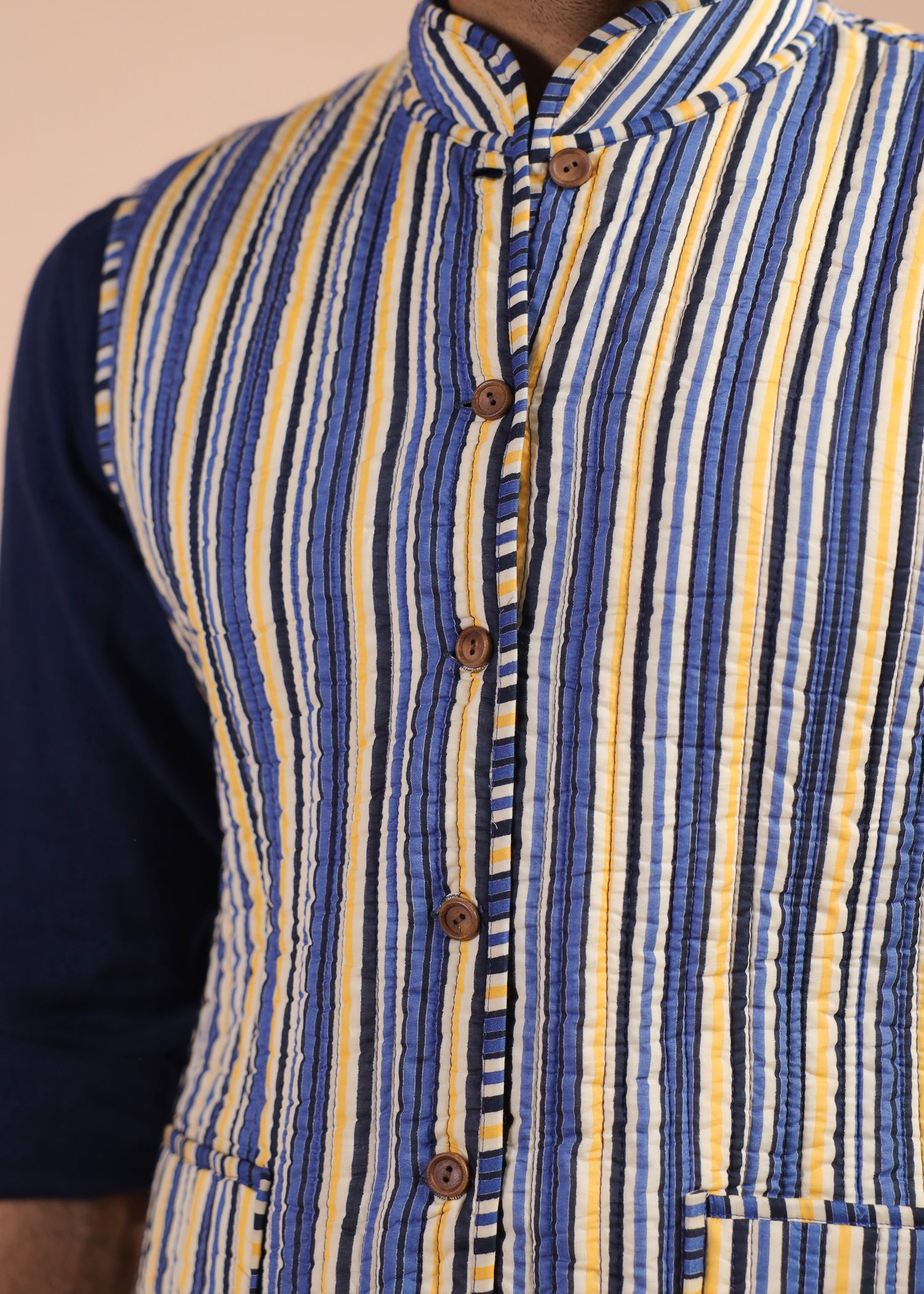 Printed Voile Reversible Jacket – Yellow/Blue