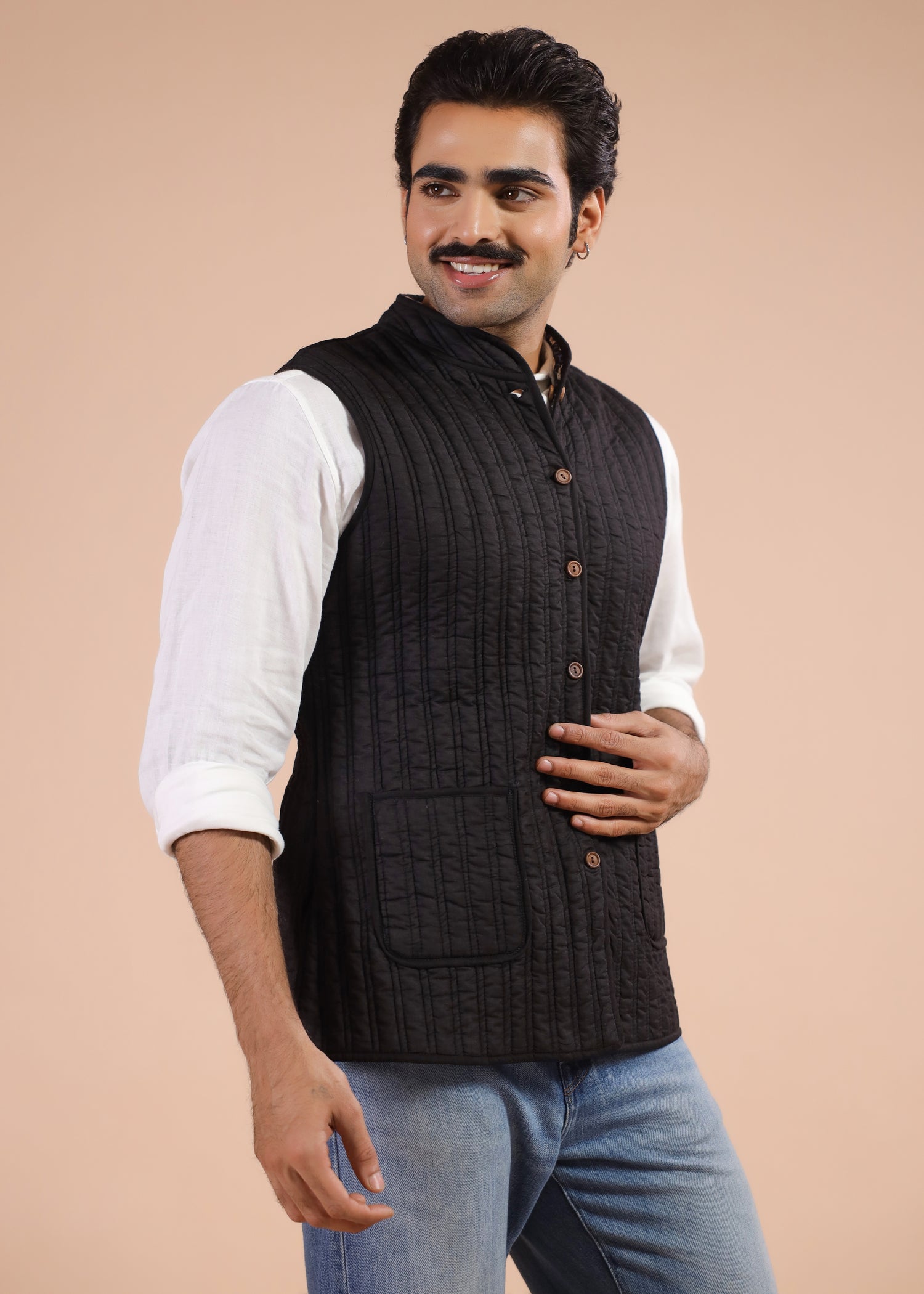 Printed Voile Reversible Jacket – Black