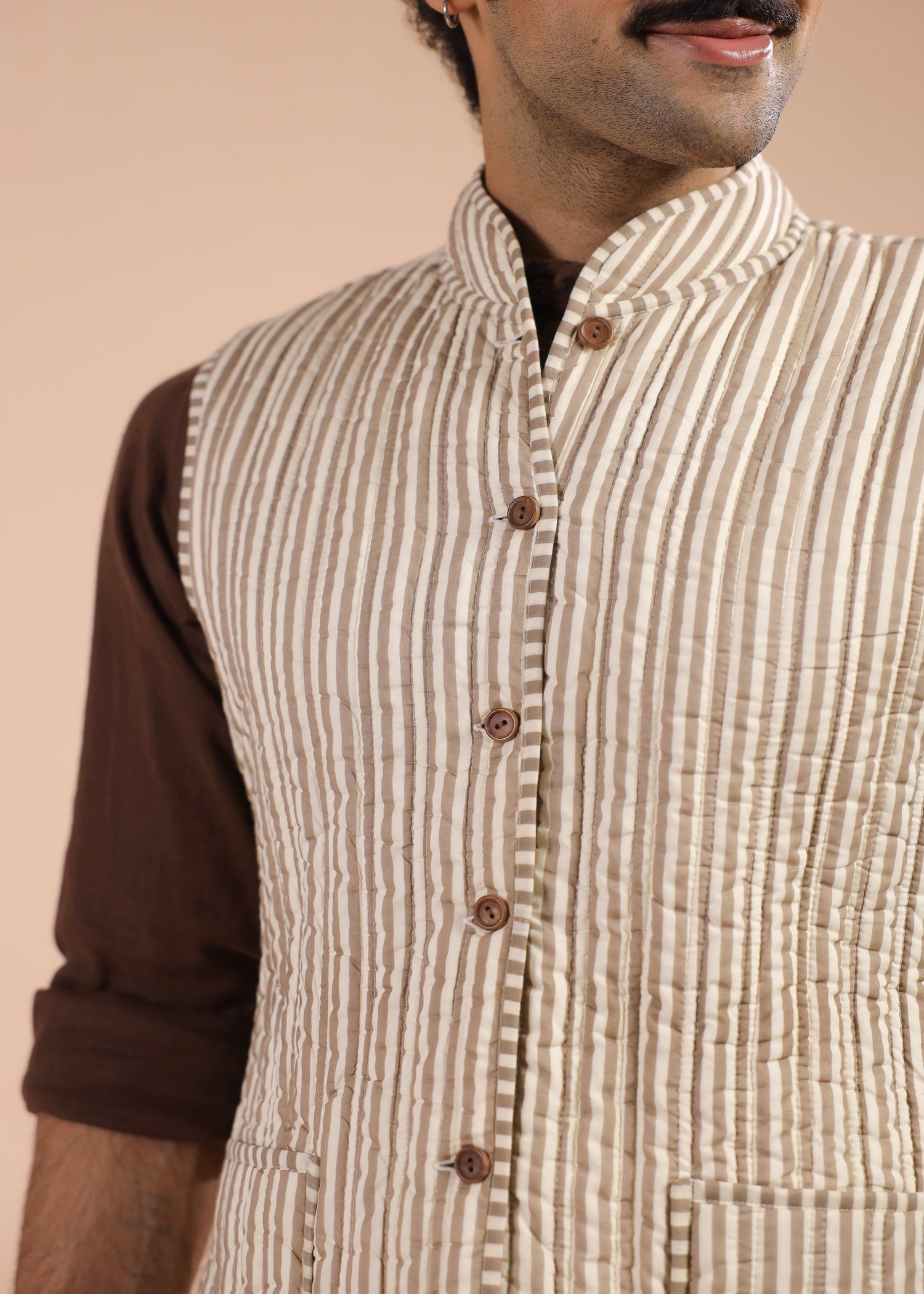 Printed Voile Reversible Jacket – Beige/Blue