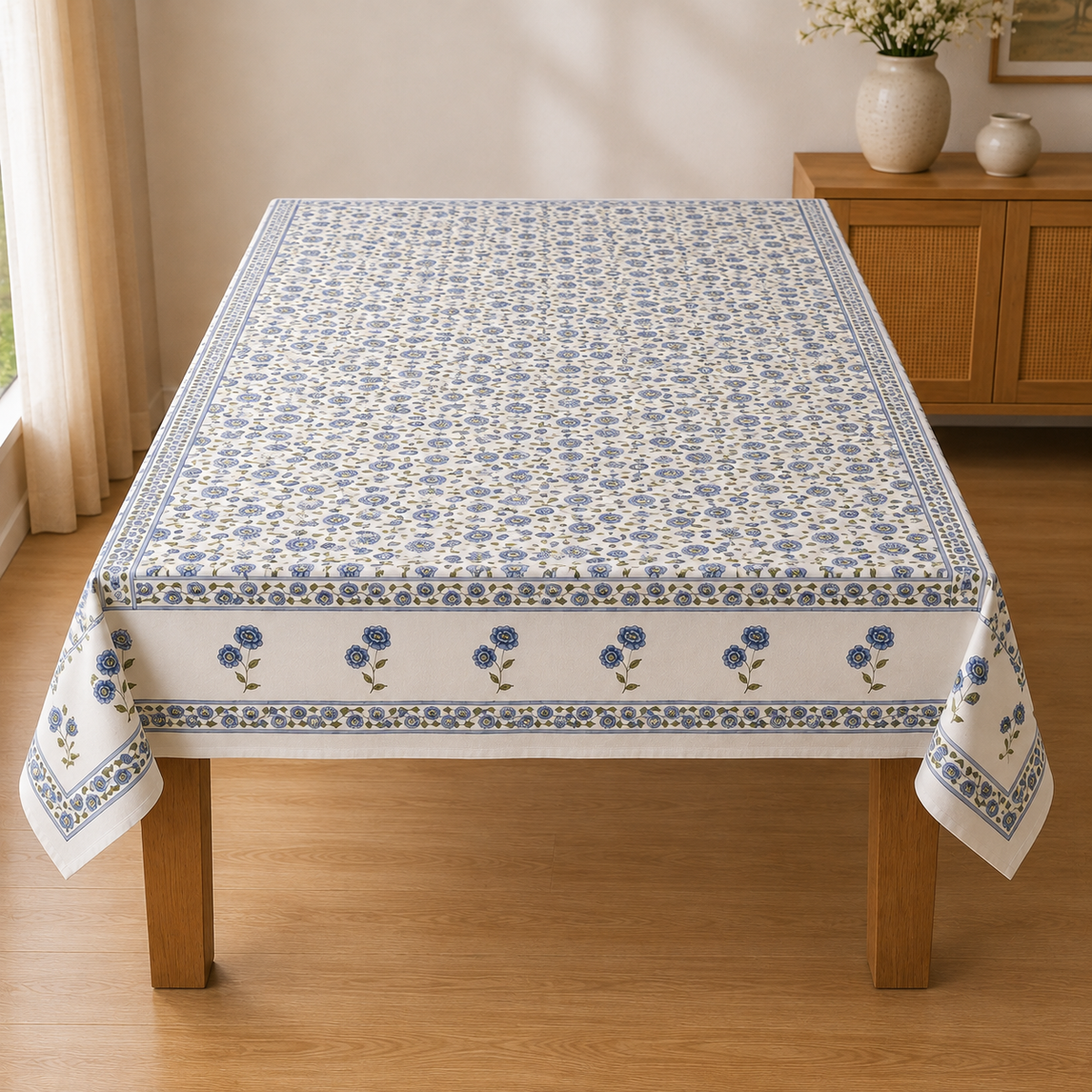 Peonia Blue & Green Cotton Table Cover