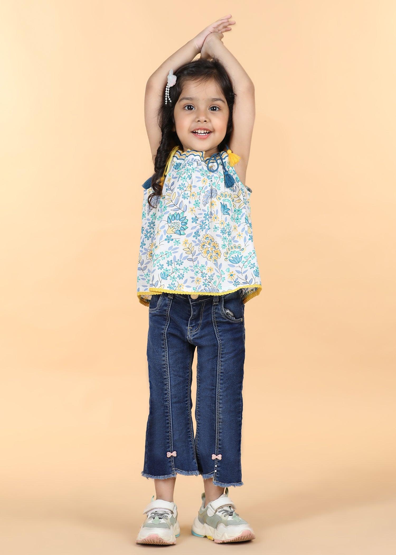 Blue Green Cotton Strappy Top Girls (6 Months -12 Yrs) Ratan Texprocess Pvt. Ltd