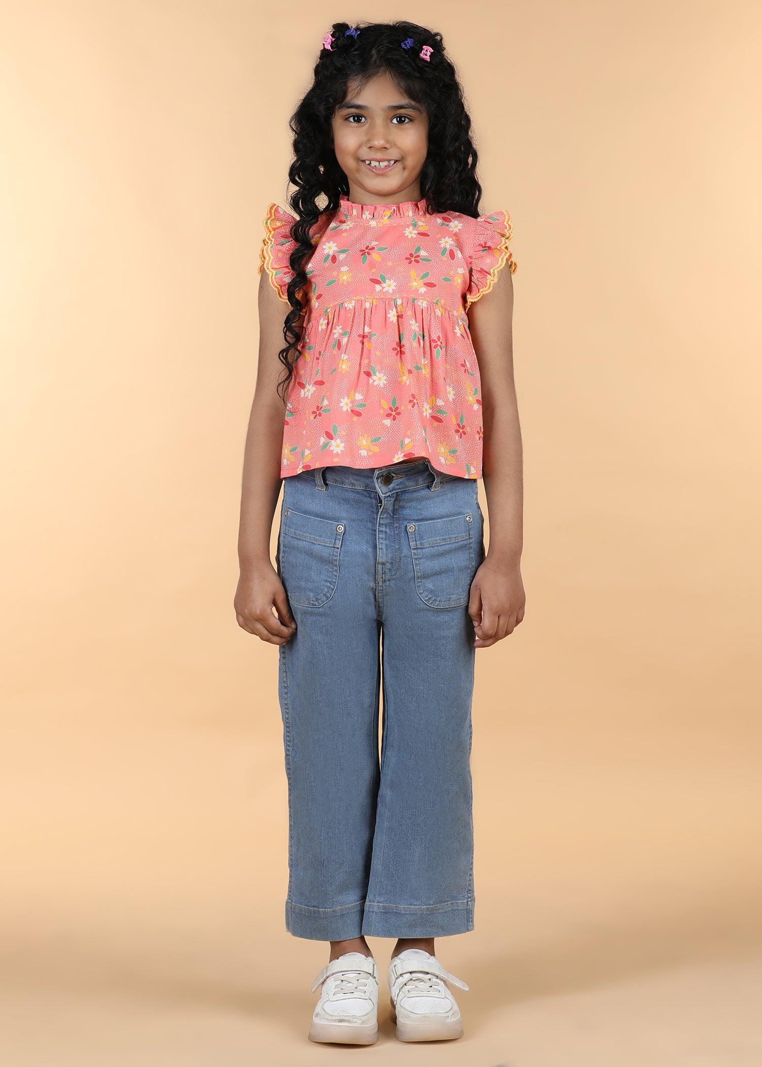 Peach Cotton Takshita Top Girls (6 Months -12 Yrs) Ratan Texprocess Pvt. Ltd