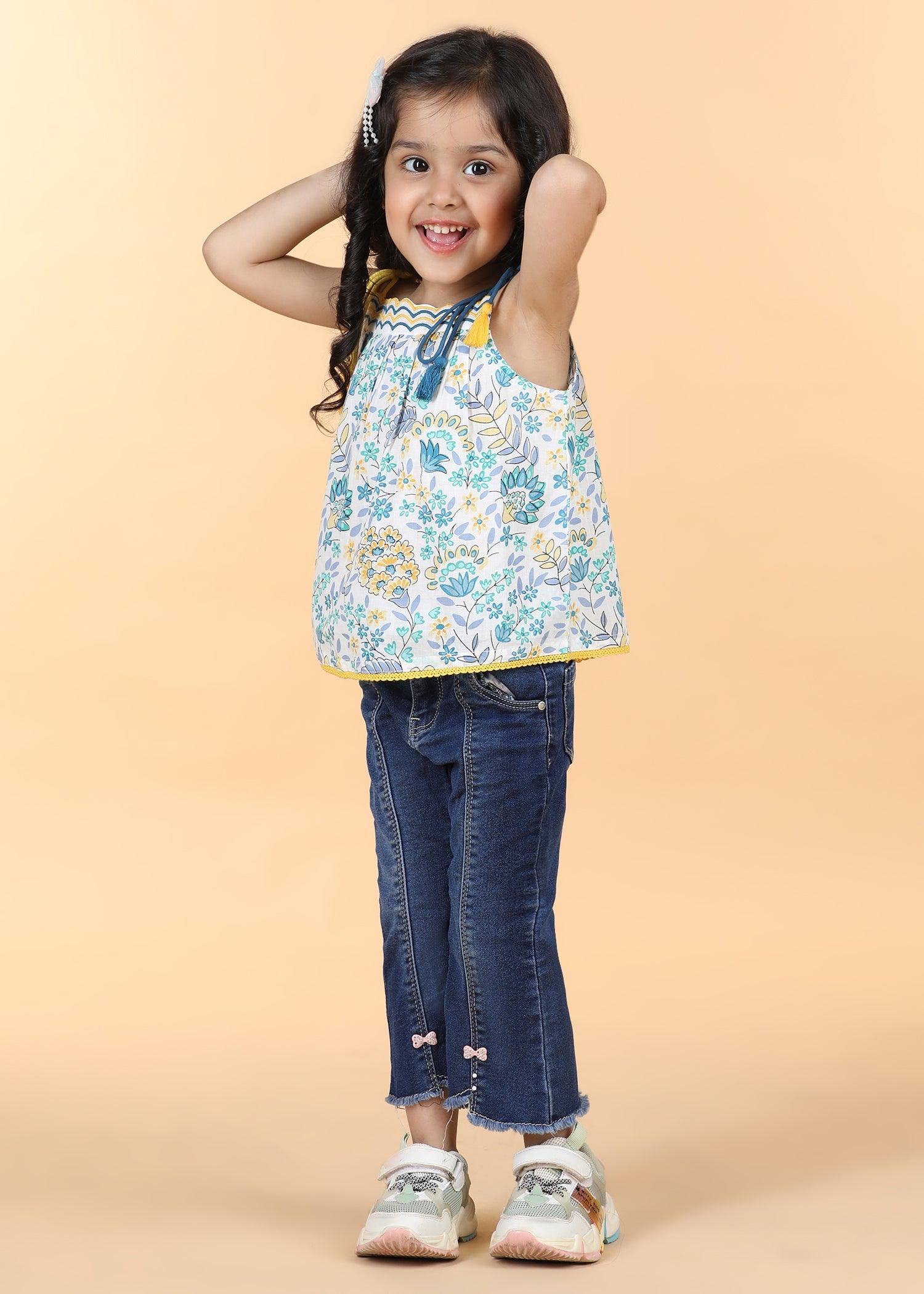 Blue Green Cotton Strappy Top Girls (6 Months -12 Yrs) Ratan Texprocess Pvt. Ltd