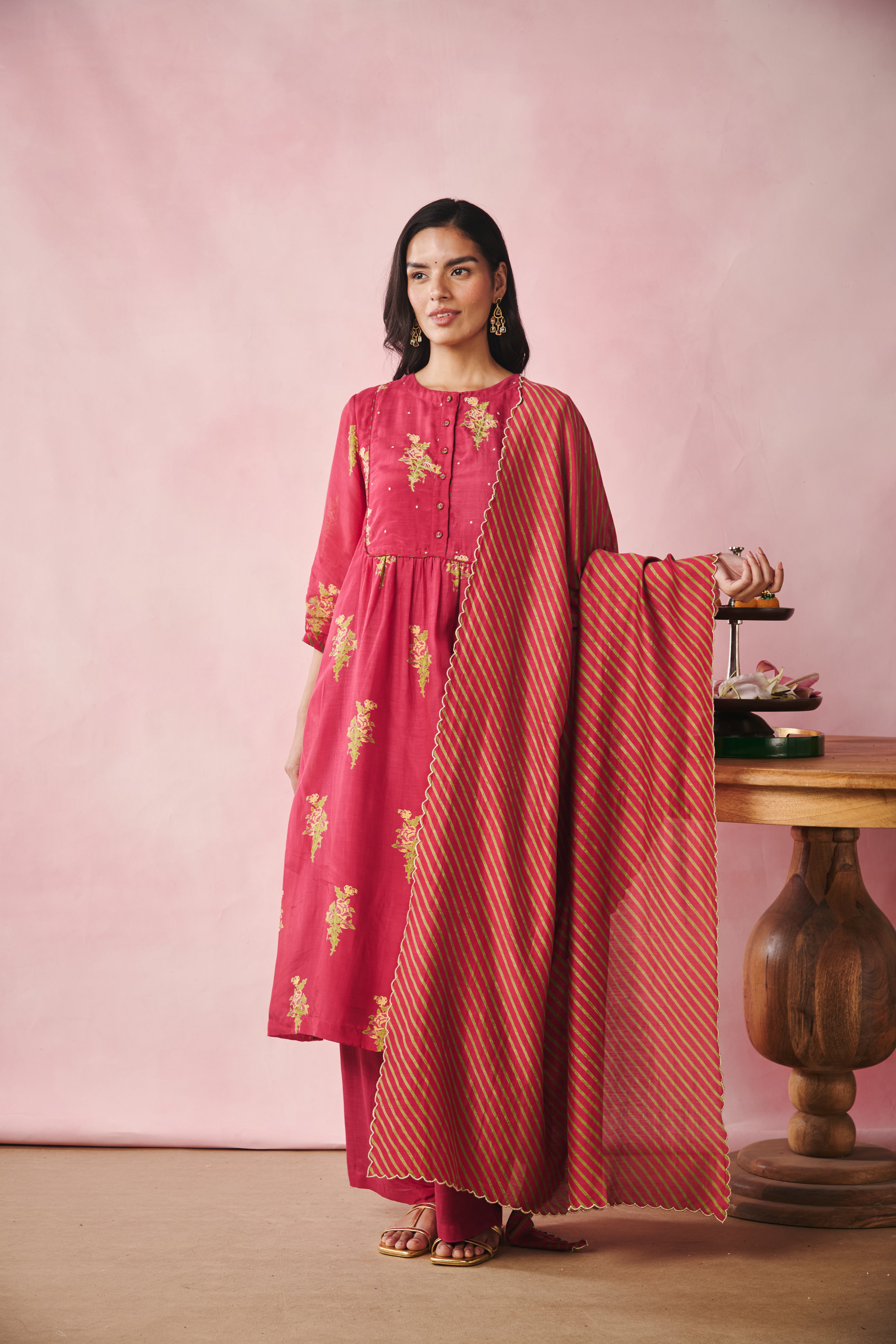 Cotton Silk Dupatta -Striped Red
