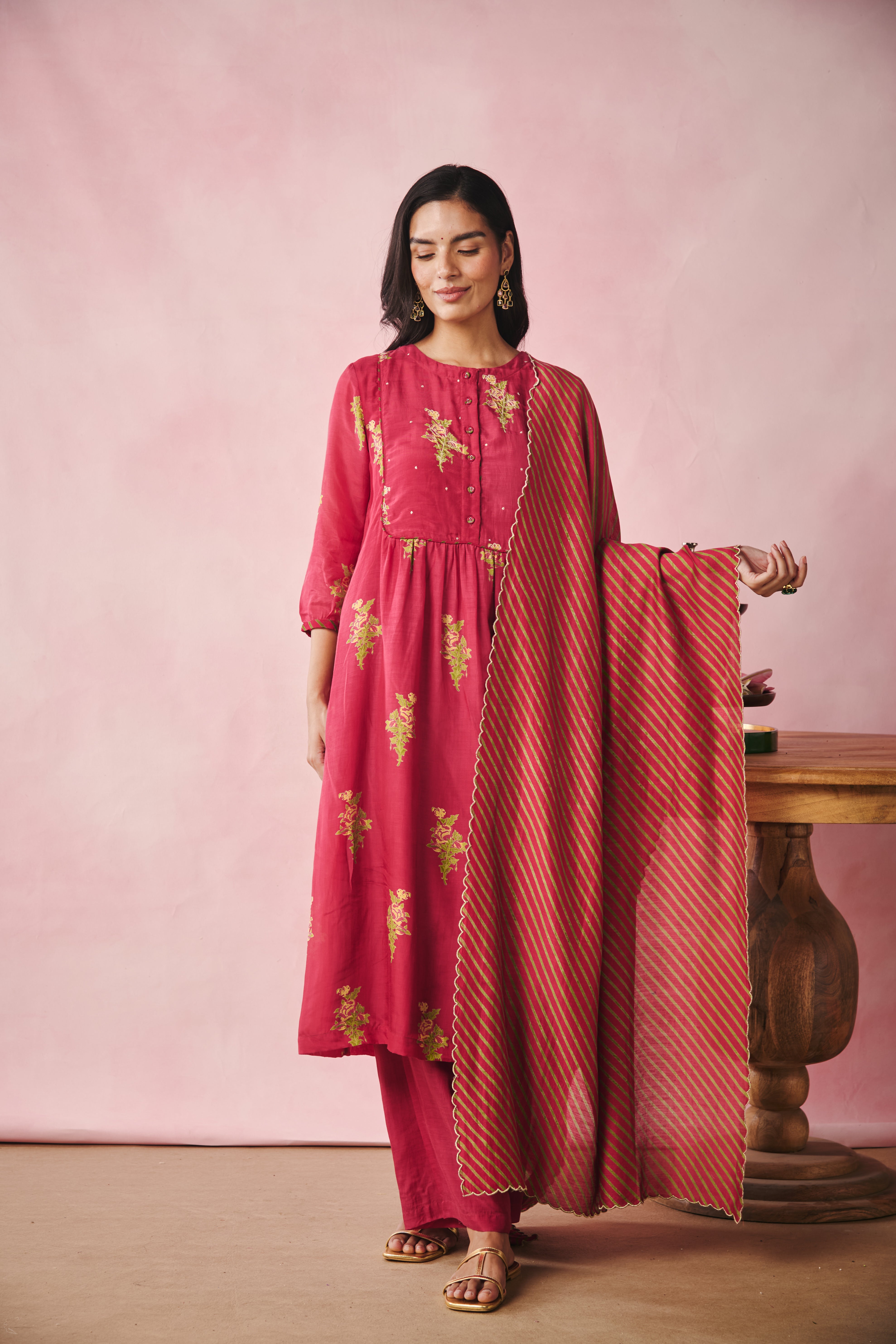 Cotton Silk Dupatta -Striped Red