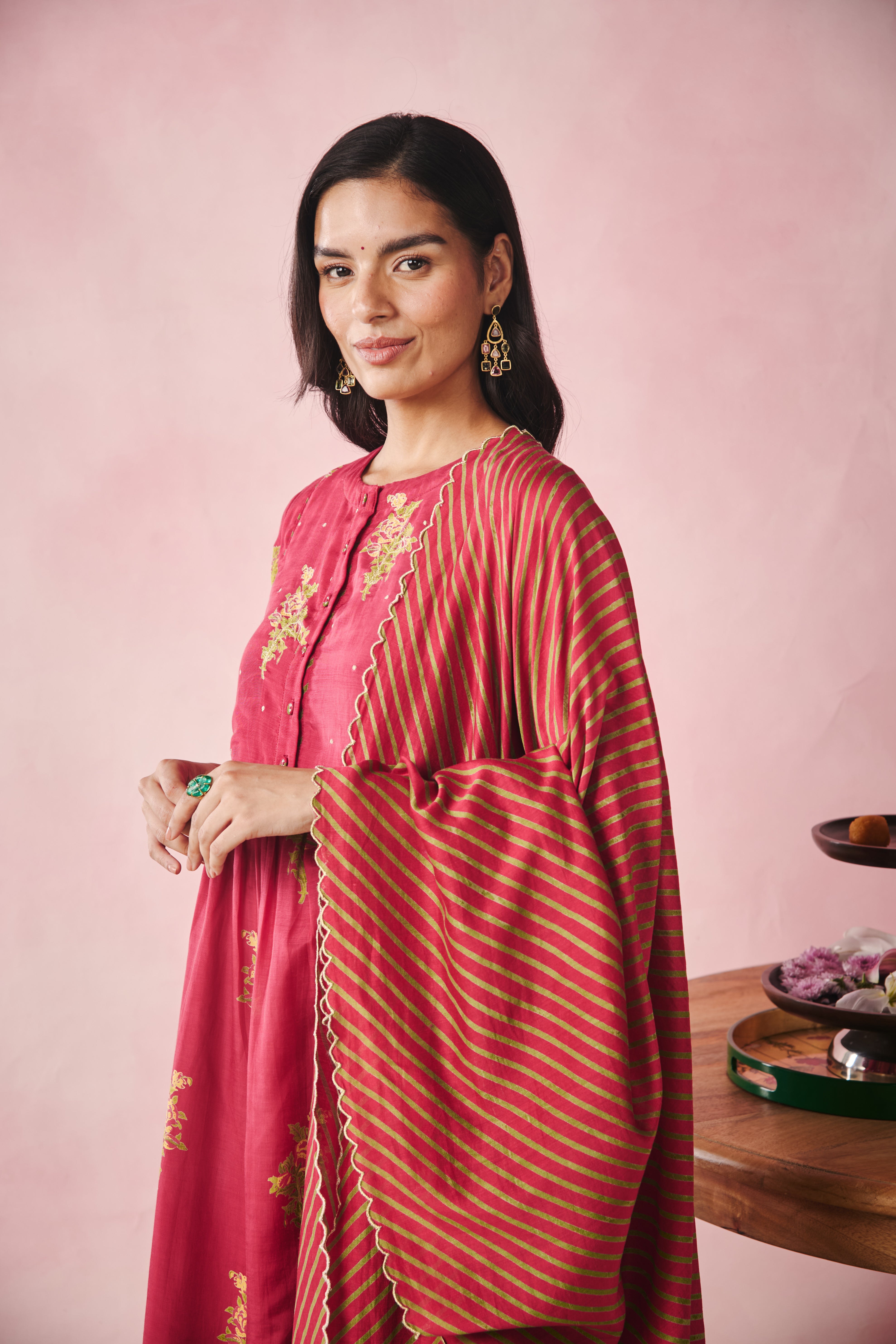 Cotton Silk Dupatta -Striped Red