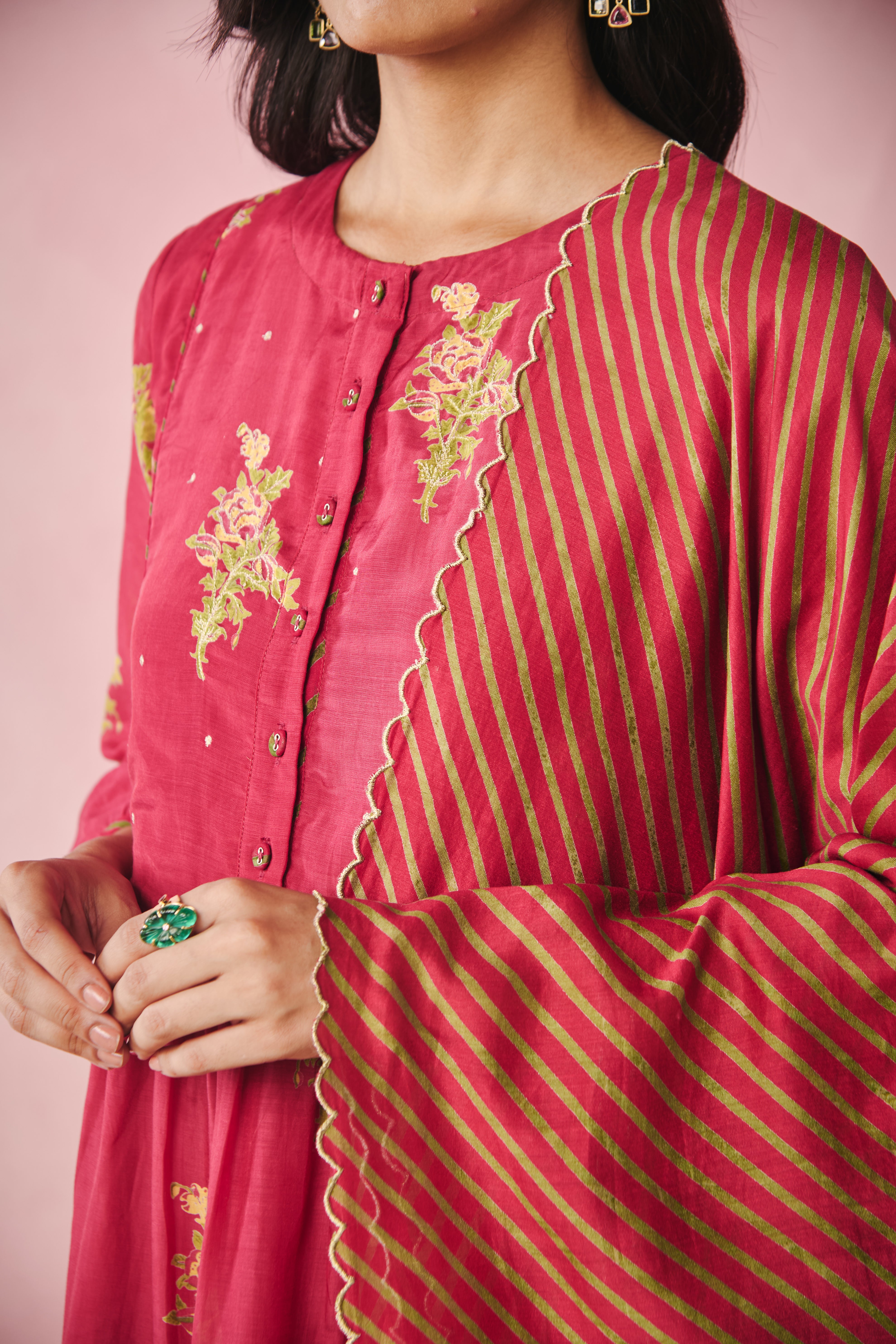 Cotton Silk Dupatta -Striped Red