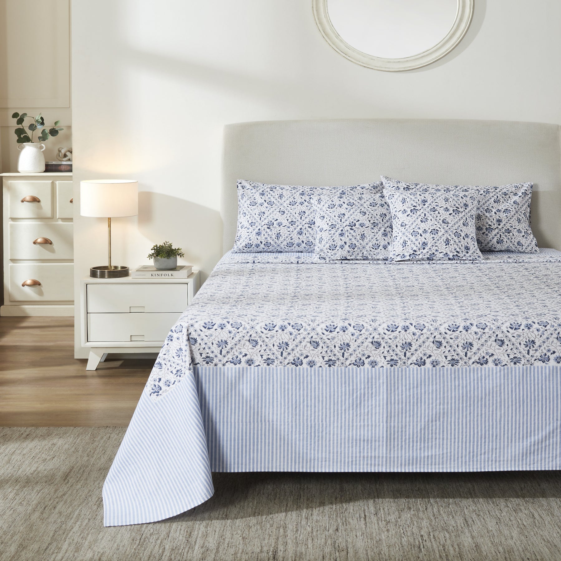 Lattice Garden Cotton Bedcover – Blue