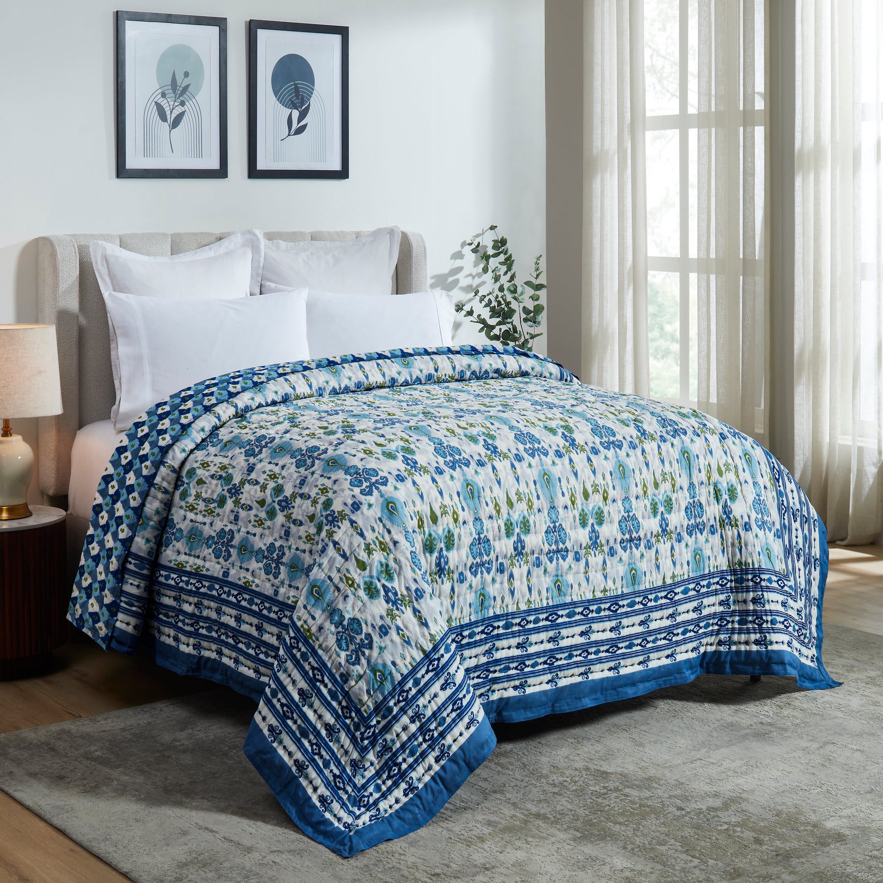 Ikat Cotton Quilt – Blue/Green