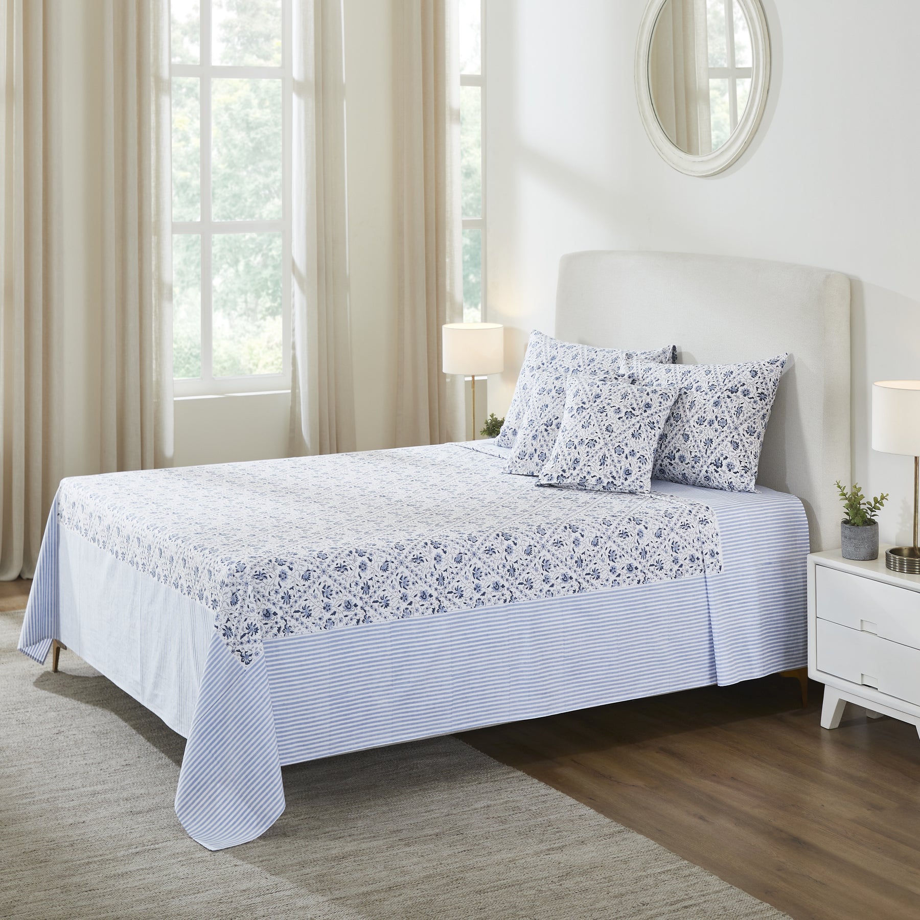 Lattice Garden Cotton Bedcover – Blue