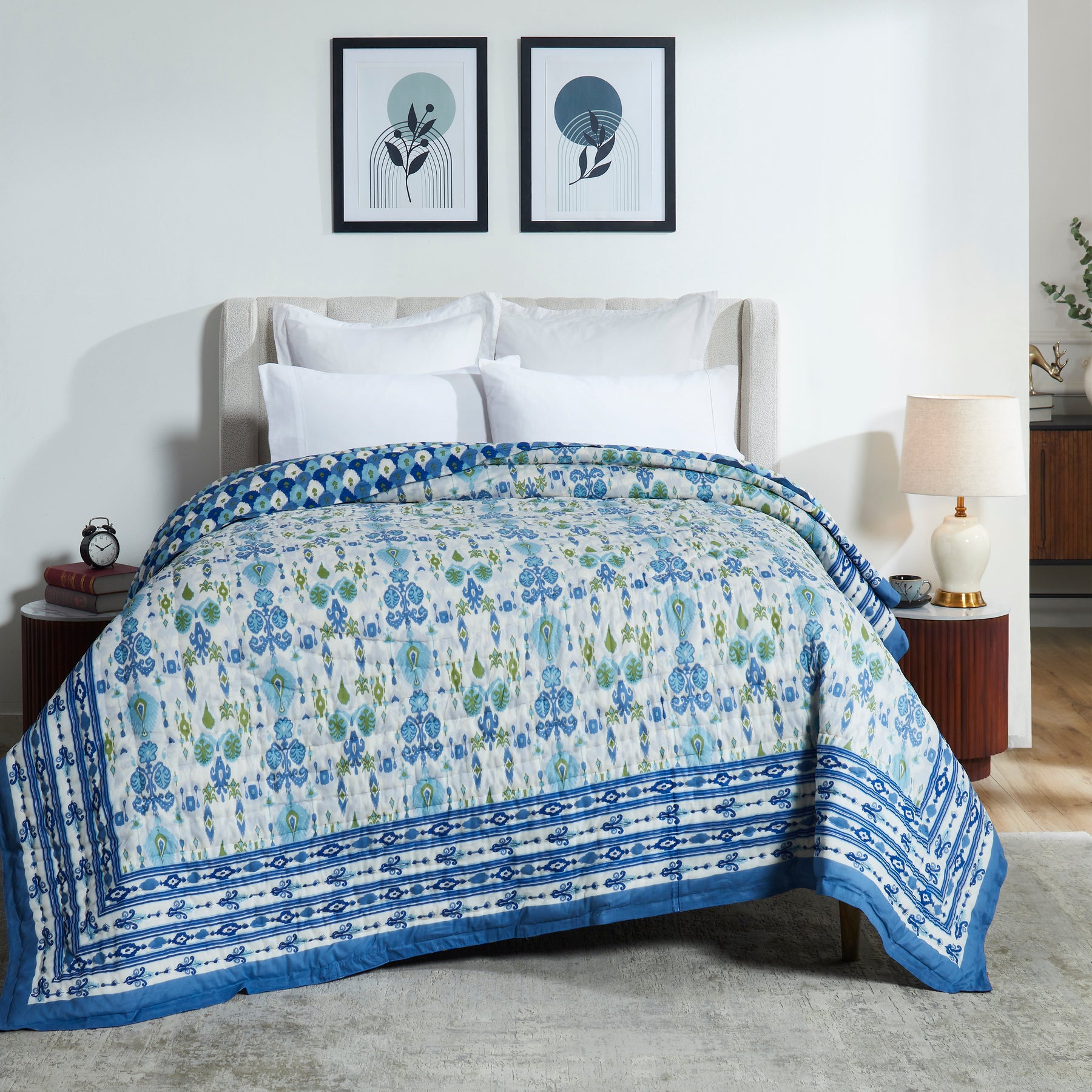 Ikat Extra Cotton Quilt-Blue/Green
