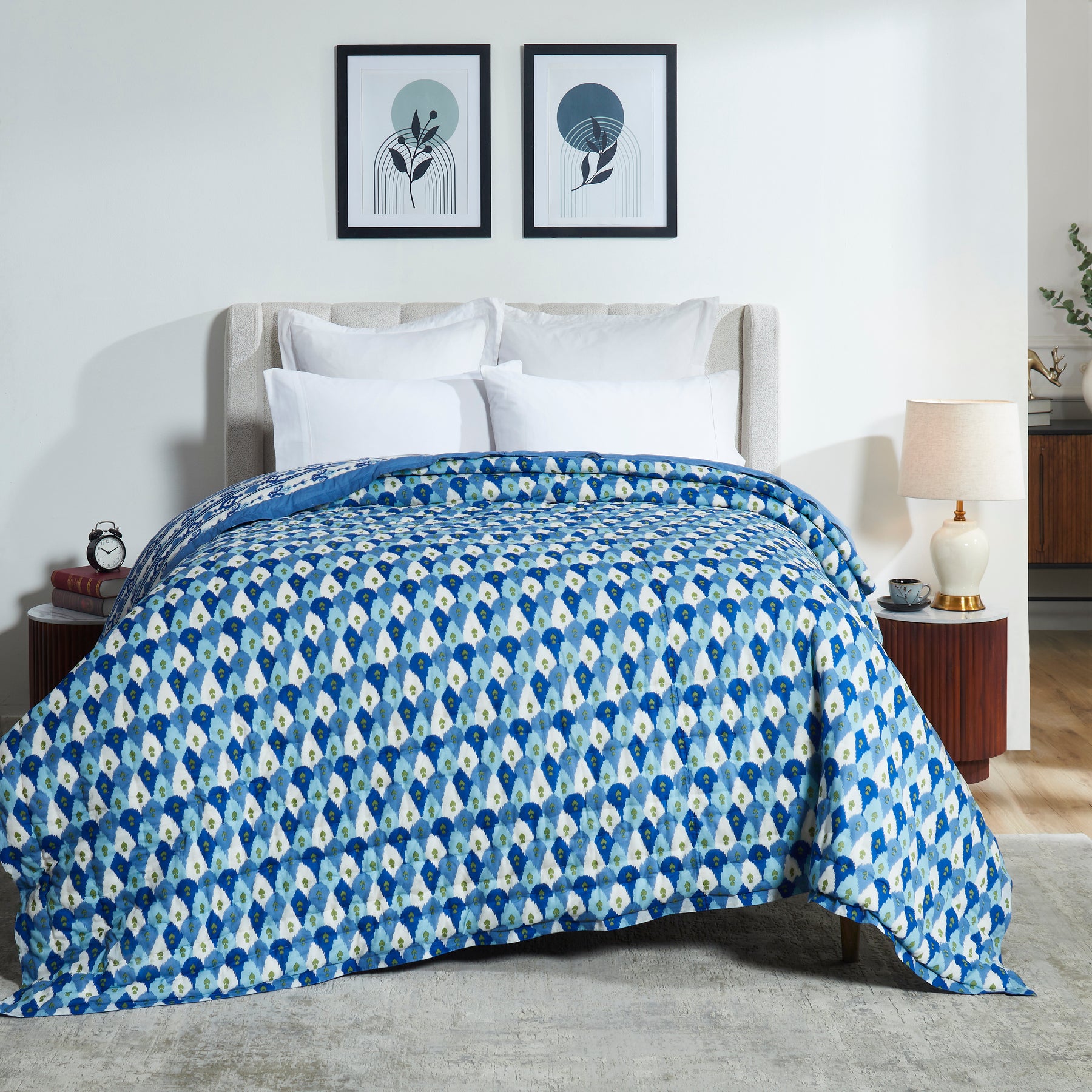 Ikat Extra Cotton Quilt-Blue/Green
