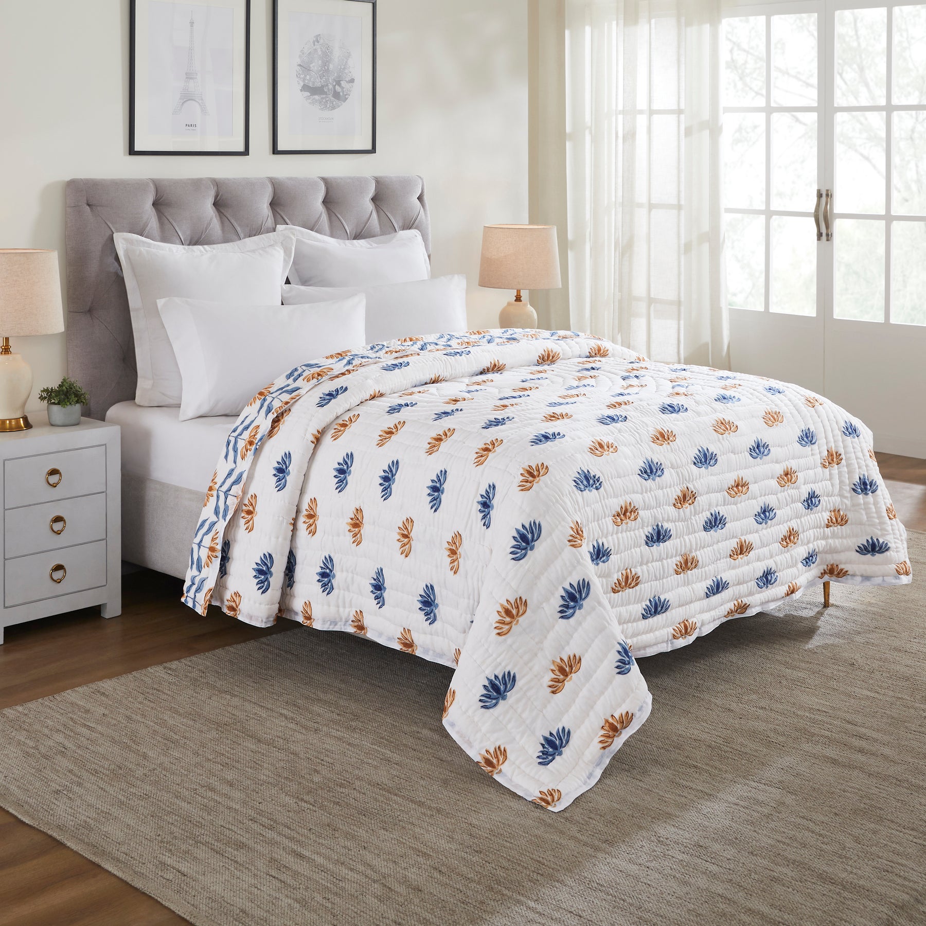 Sol Extra Cotton Quilt-Blue/Mustard