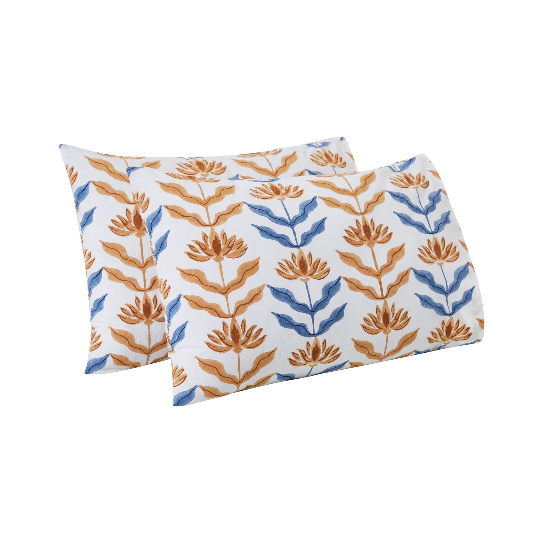 Sol Cotton Pillow Cover – Blue/Mustard