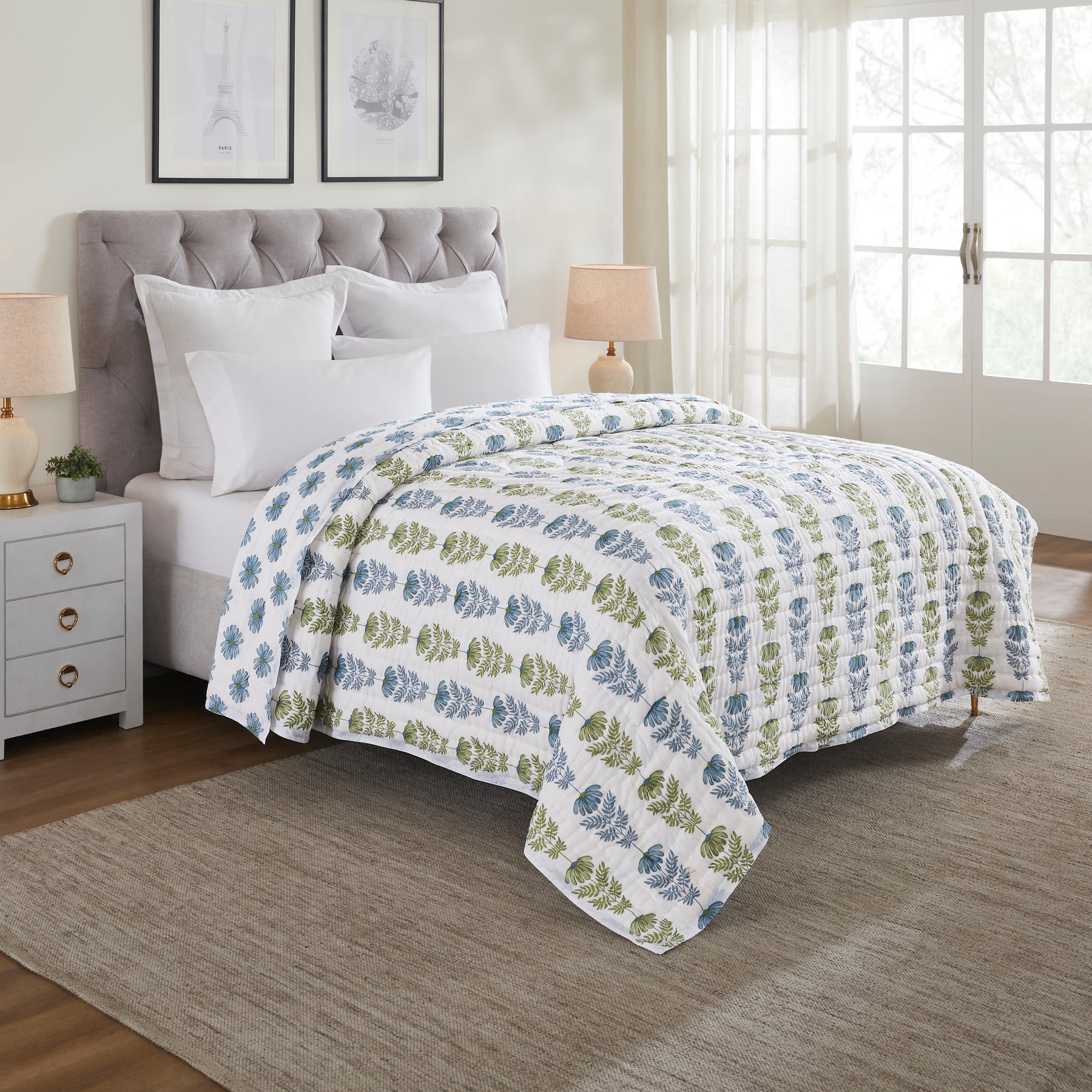 Luna Cotton Quilt – Blue/Green