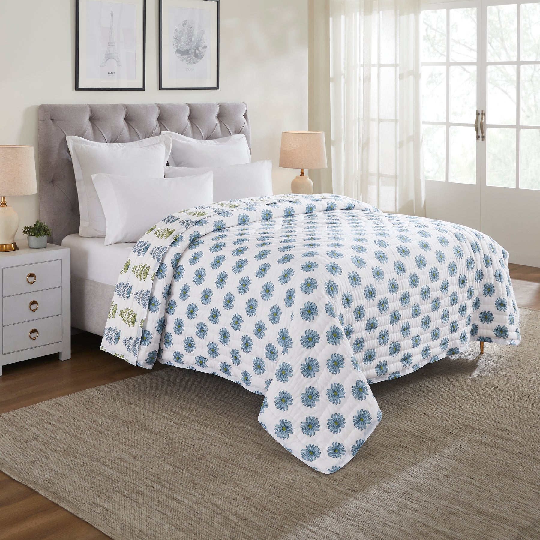 Luna Cotton Quilt – Blue/Green