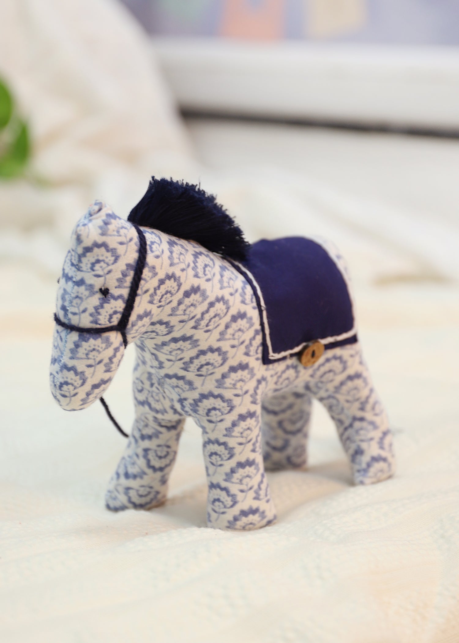 Horsie Horse Plush Toy-White/Blue