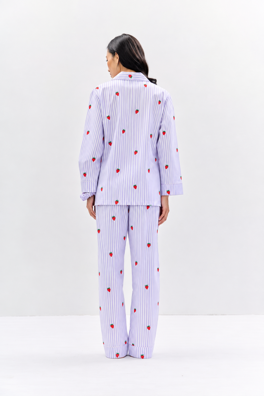 Strawberry Print Cotton Night Suit Set-Lavender