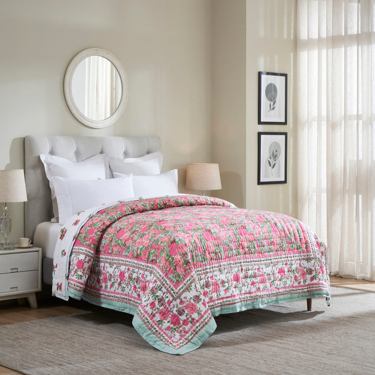 Tarangini Cotton Quilt – Pink/Green