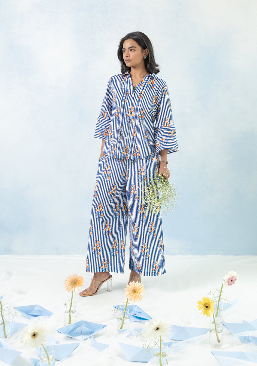 Loose Button Down Shirt – Blue