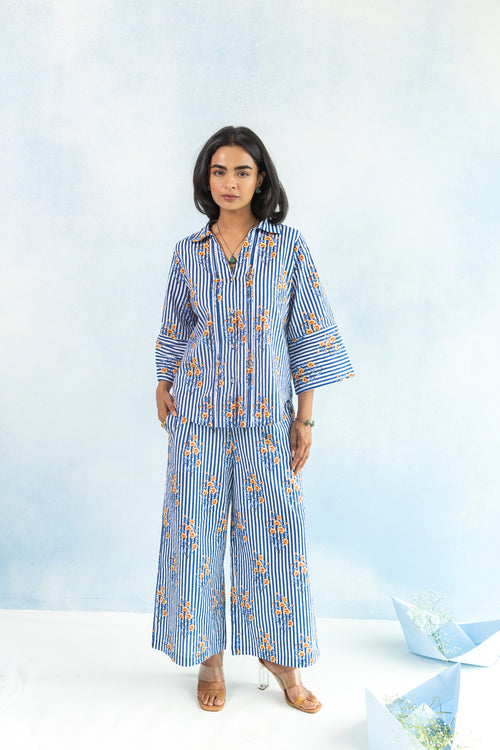 Floral Cotton Culotte Pants – Blue