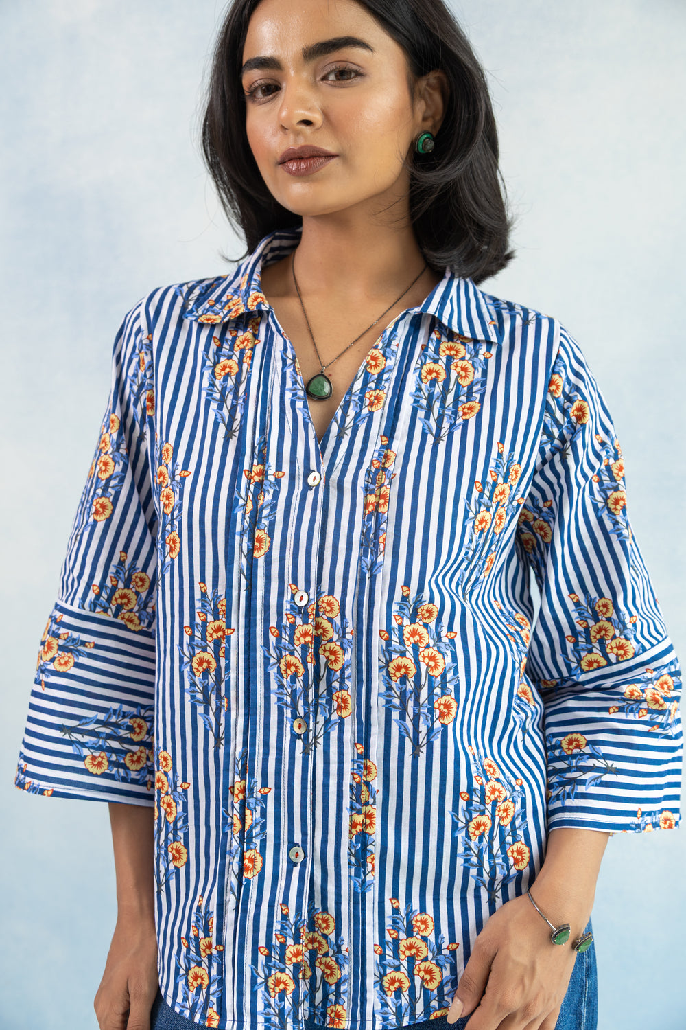 Loose Button Down Shirt – Blue