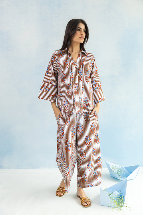 Floral Cotton Culotte Pants – Brown