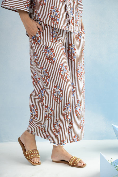 Floral Cotton Culotte Pants – Brown