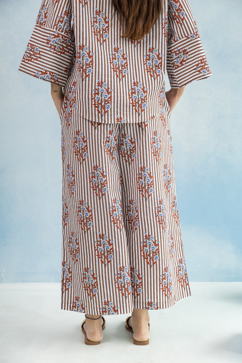 Floral Cotton Culotte Pants – Brown