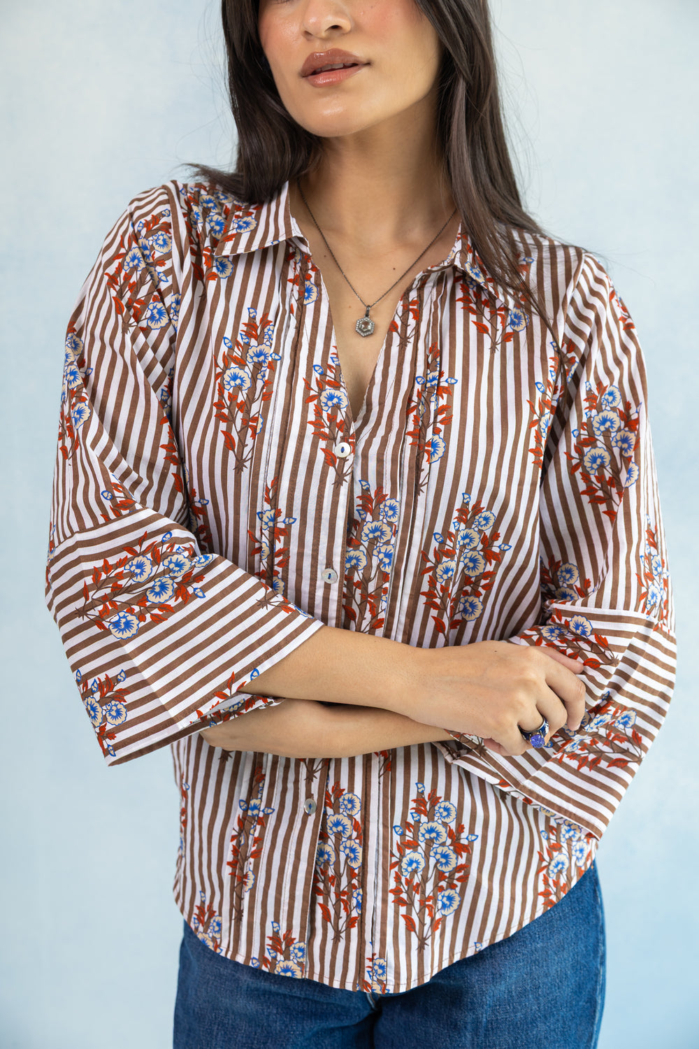 Loose Button Down Shirt – Brown
