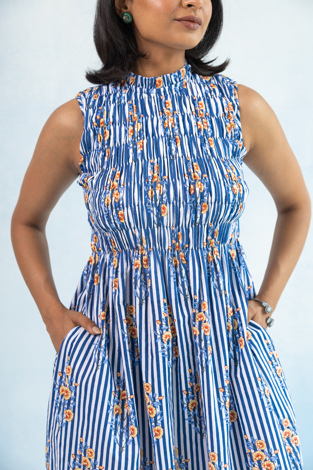 Sleeveless Smocked Maxi Dress – Blue