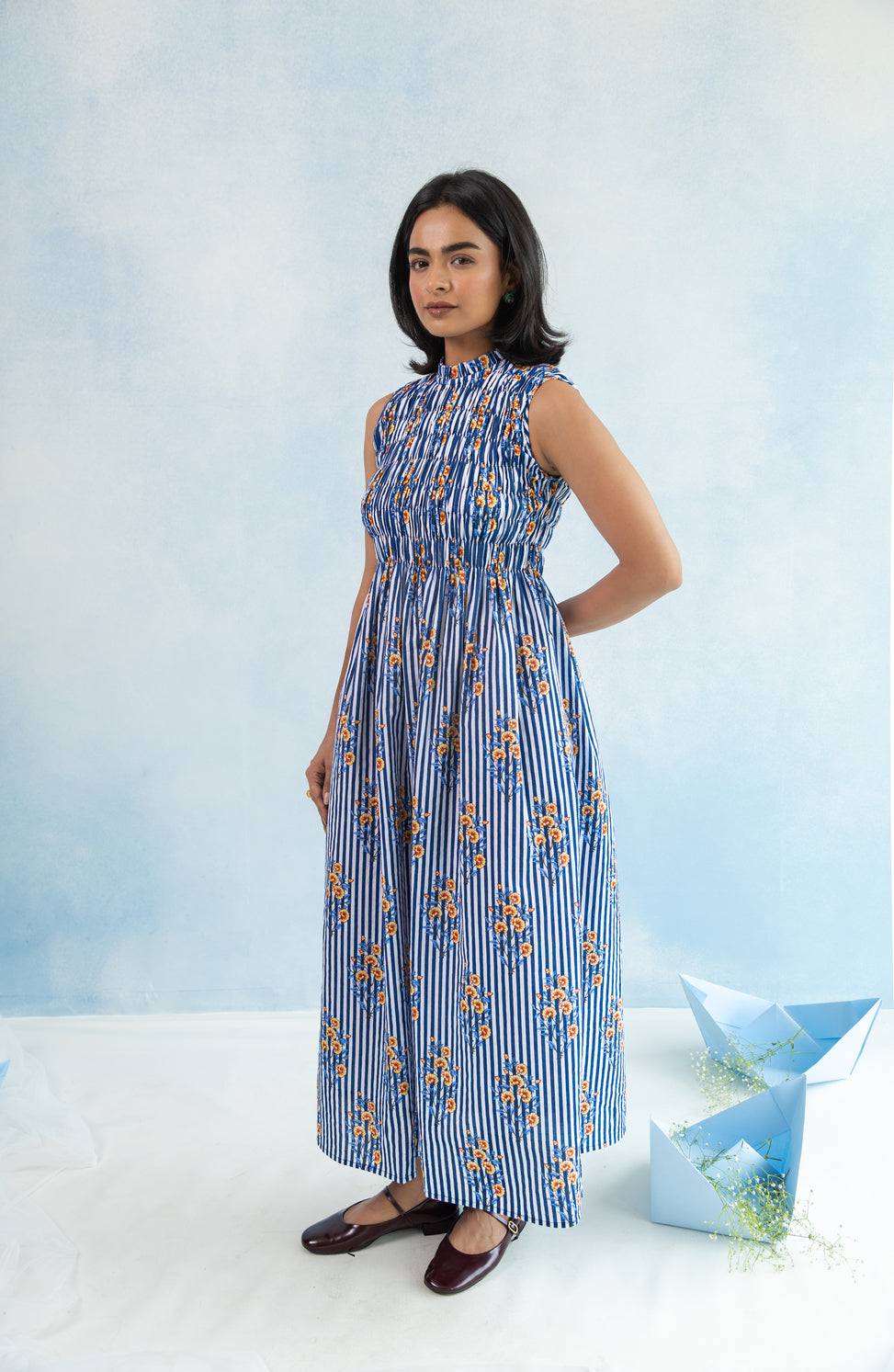 Sleeveless Smocked Maxi Dress – Blue