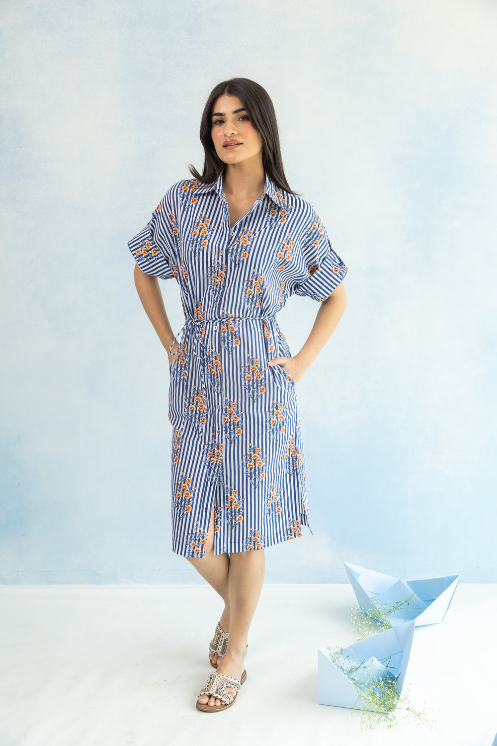 Hako Cotton Shirt Dress – Blue