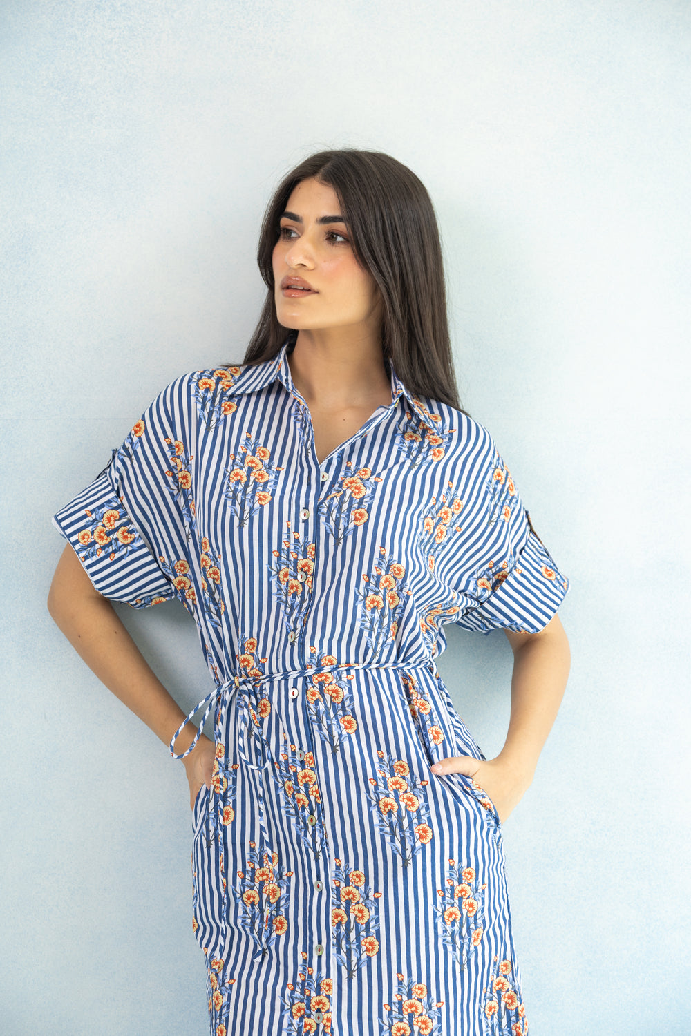 Hako Cotton Shirt Dress – Blue