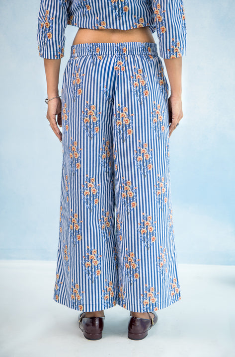 Floral Cotton Culotte Pants – Blue