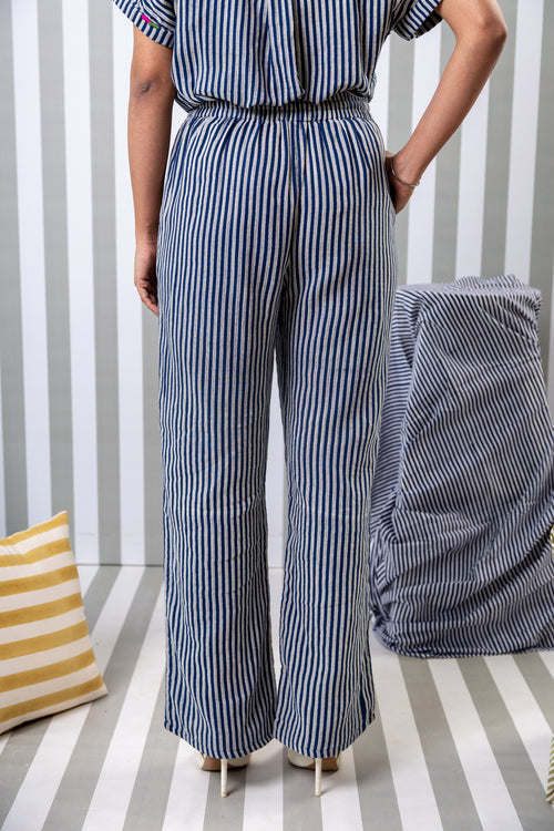 Striped Double Gauze Lounge Pant-Navy Blue
