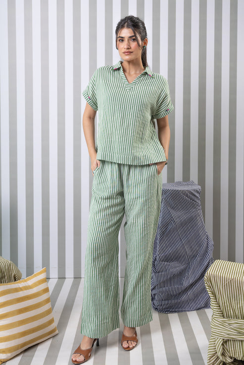 Striped Double Gauze Top-Green