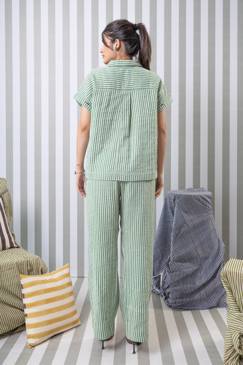 Striped Double Gauze Top-Green