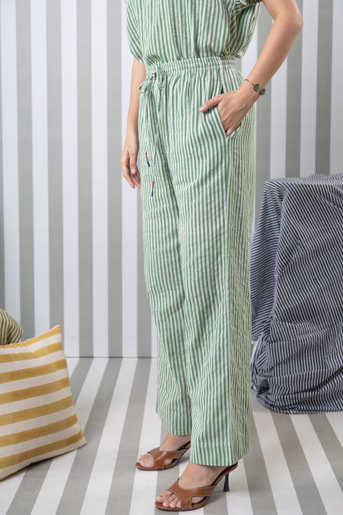 Striped Double Gauze Lounge Pant-Green